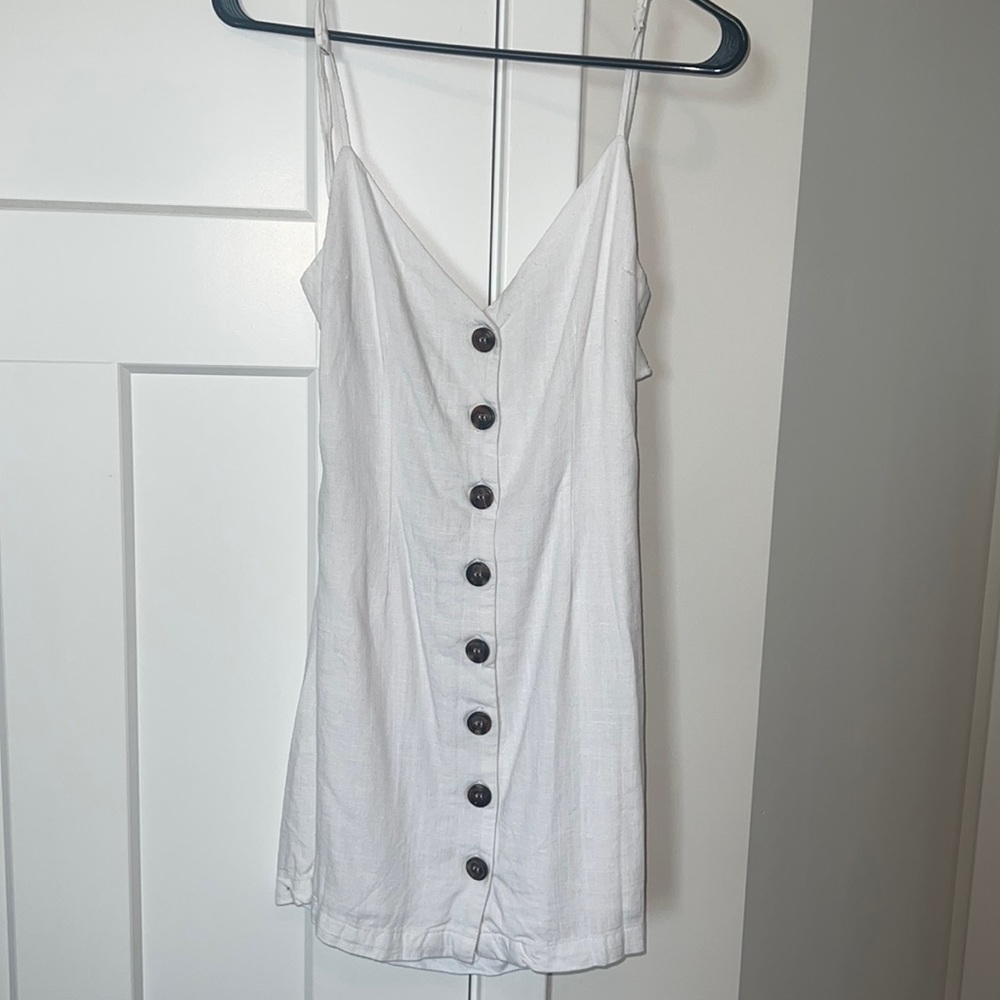 White button down linen mini dress